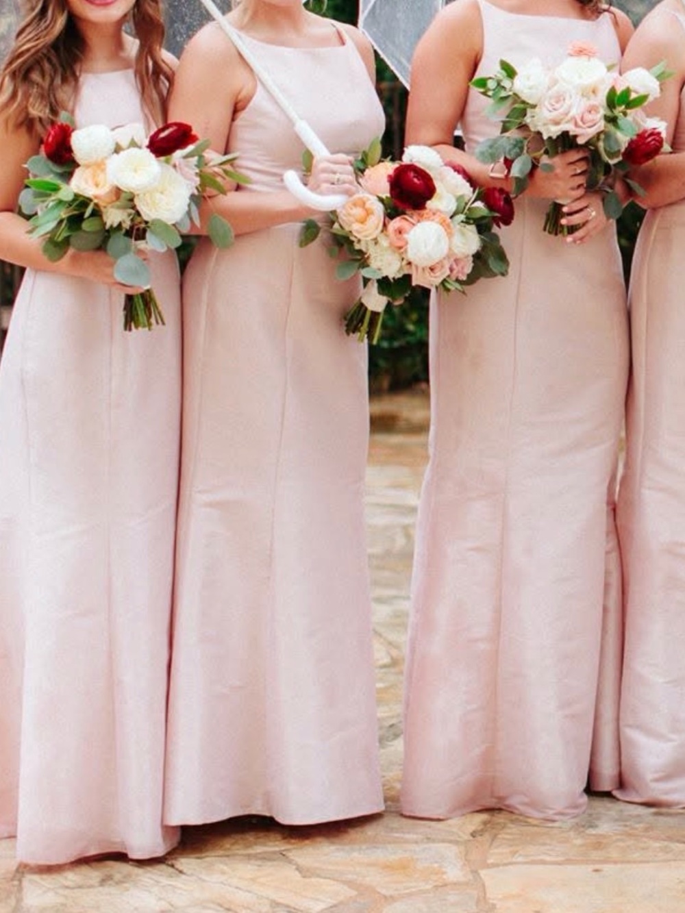 Hayley Paige Occasions Blush Champagne Satin Maxi Dress, Size 6